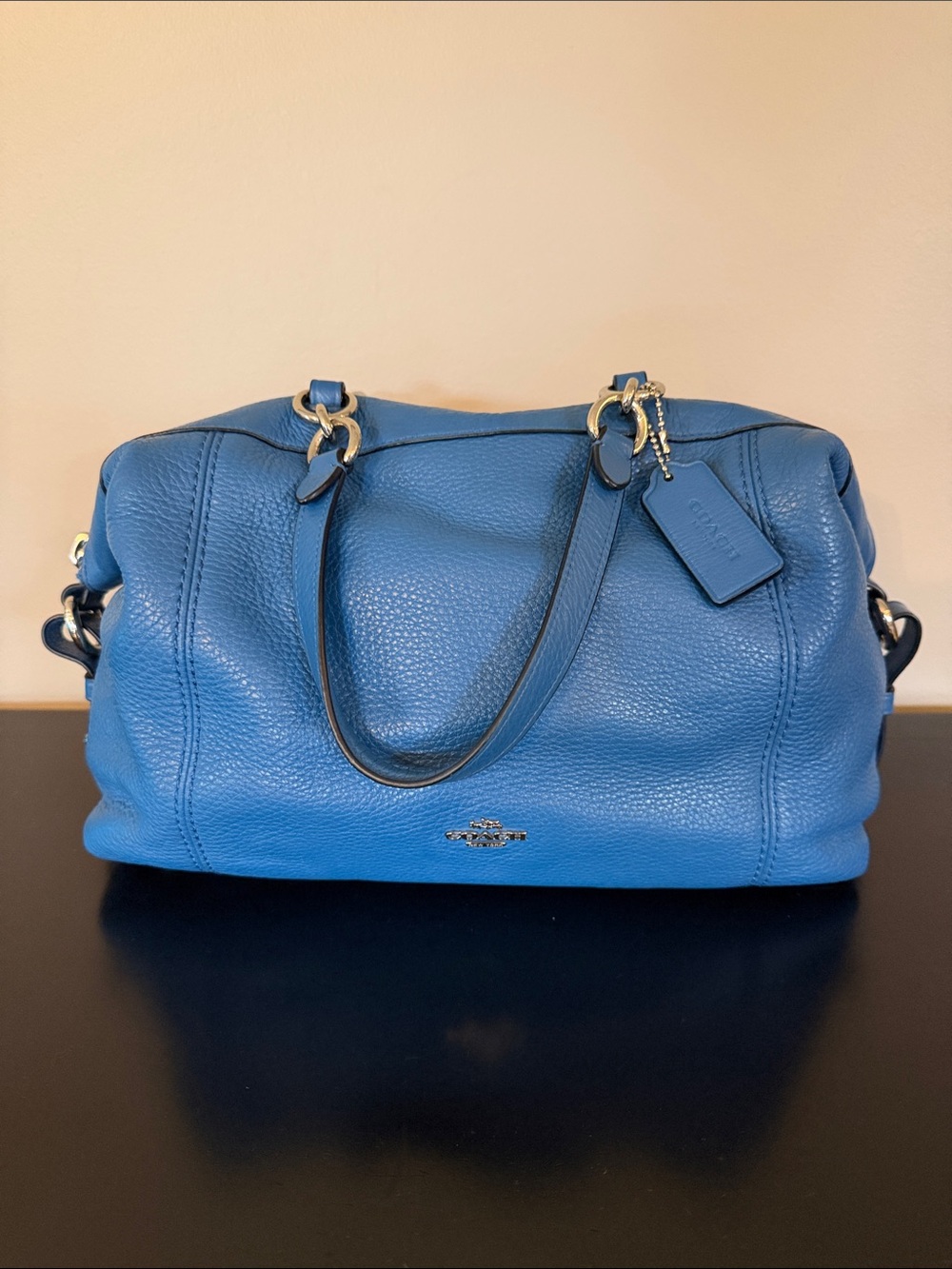 Coach Blue Pebbled Leather Duffel Satchel